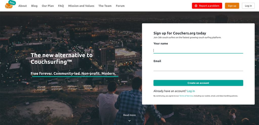 The homepage of couchers.org