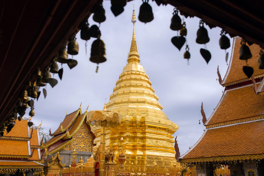 Golden chedi and umbrella
