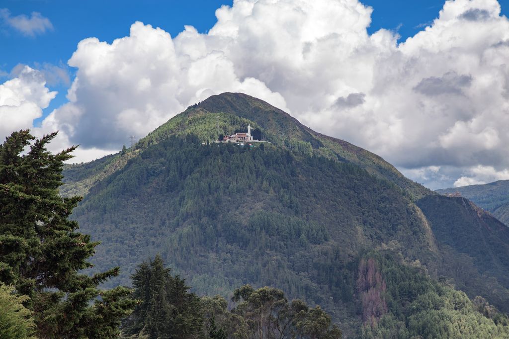 The view of Cerro De Guadalupe from Monserrate in Bogota, Colombia.