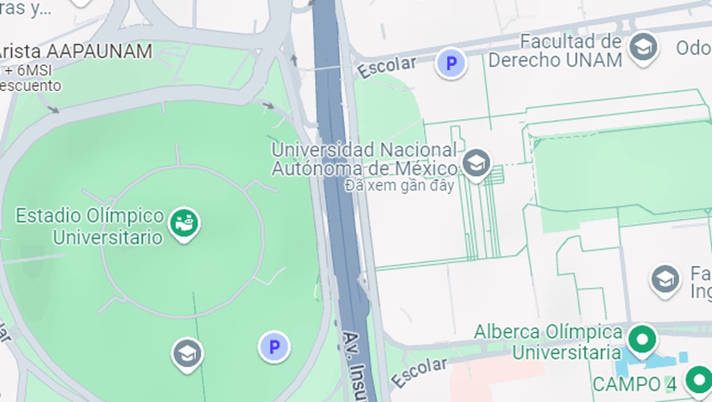 A CDMX map that shows the location of the Universidad Nacional Autonoma de Mexico.