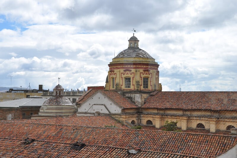 A view of roofs from a rooftop in Bogota, Colombia.